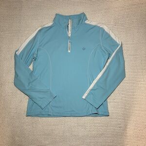 Coolibar Womens Medium UPF Sun Protection Quarter Zip Pullover Blue Athletic Top